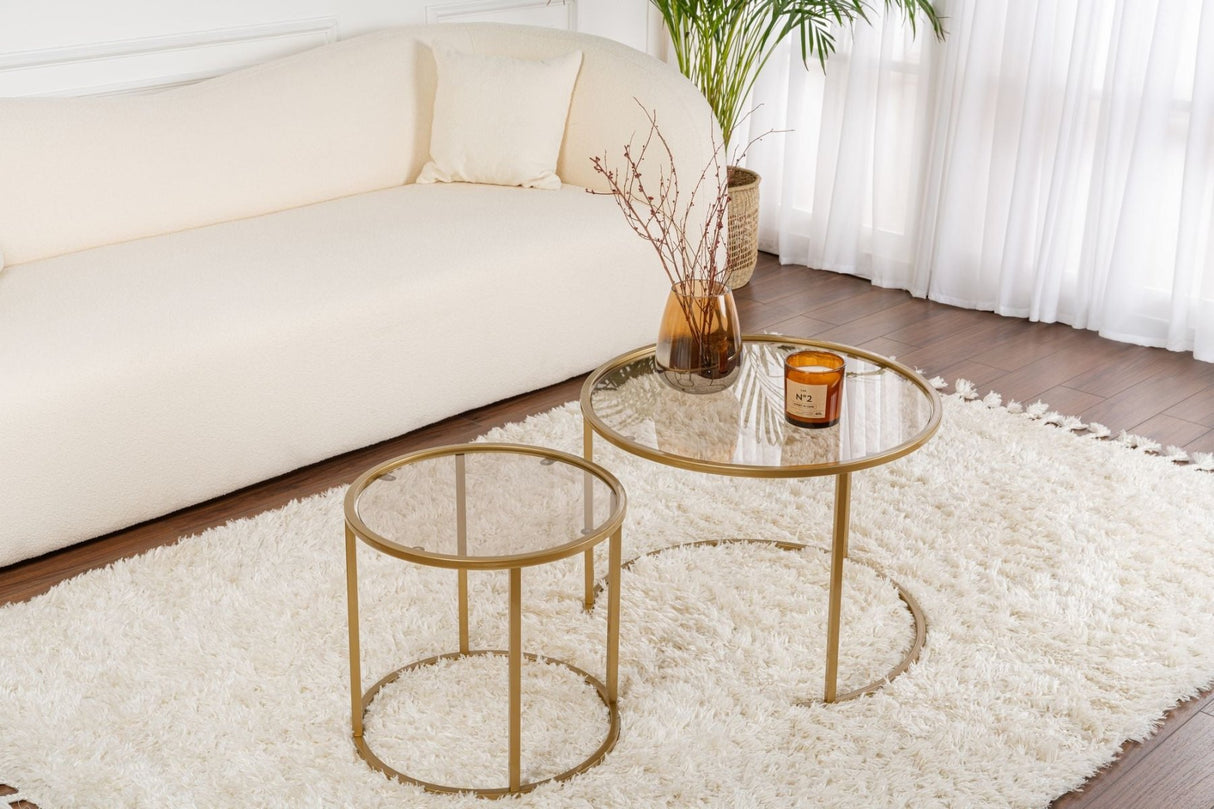 Moderne runde Couchtisch-Set von 2 Uru Gold - Bronze Glas - 60/42 cm
