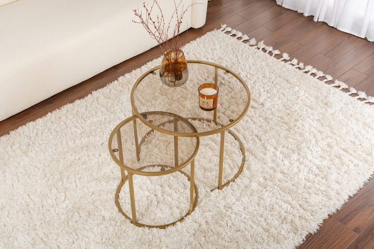 Moderne runde Couchtisch-Set von 2 Uru Gold - Bronze Glas - 60/42 cm