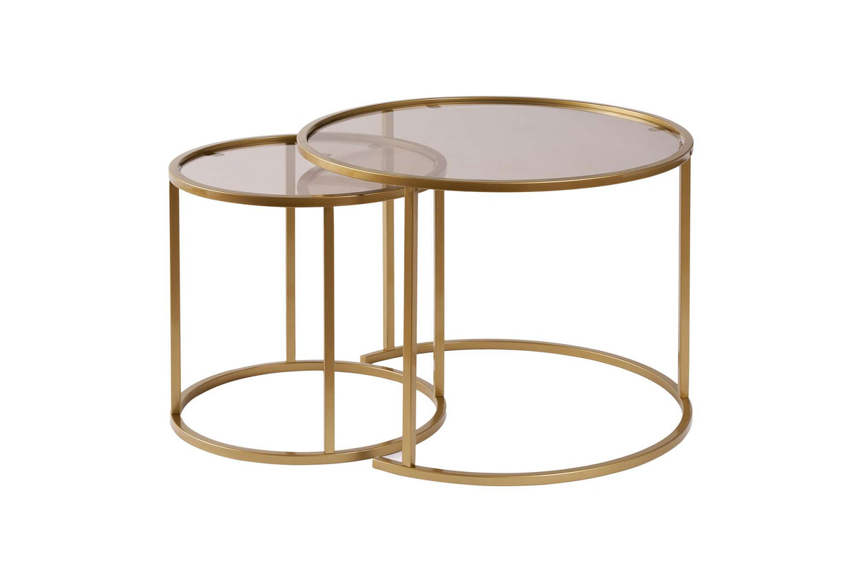 Moderne runde Couchtisch-Set von 2 Uru Gold - Bronze Glas - 60/42 cm