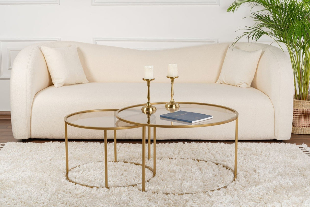 Moderne Runde Couchtisch Set von 2 Uru Gold - Bronze Glas - 80/60 cm
