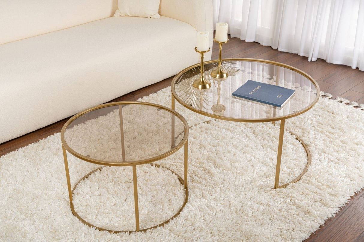 Moderne Runde Couchtisch Set von 2 Uru Gold - Bronze Glas - 80/60 cm