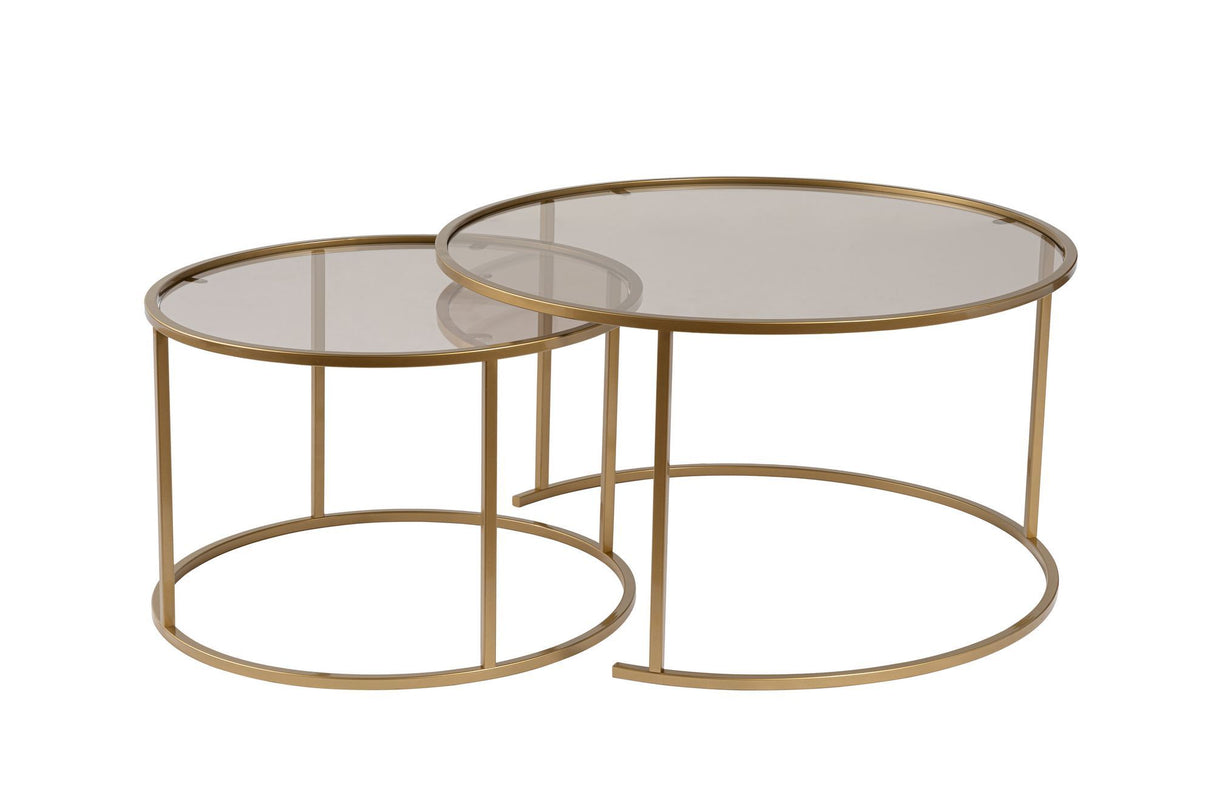 Moderne Runde Couchtisch Set von 2 Uru Gold - Bronze Glas - 80/60 cm