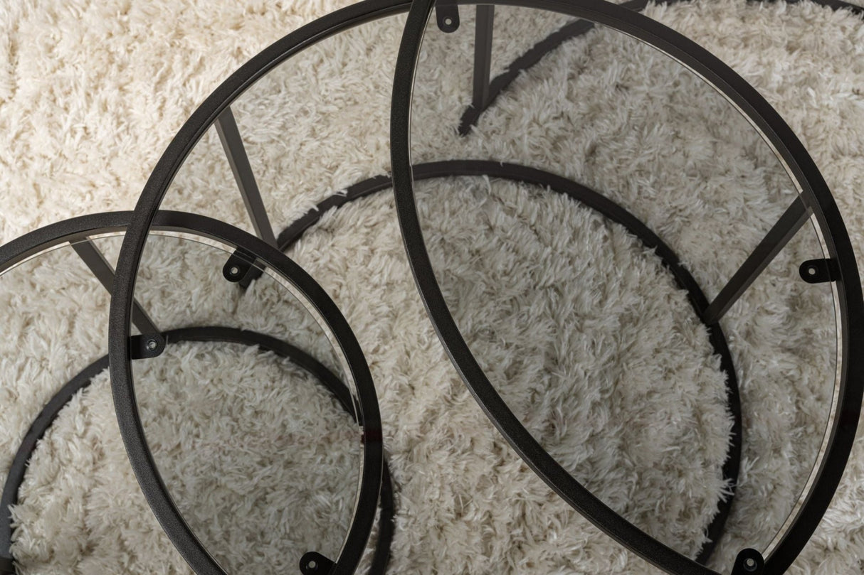 Moderne Couchtisch Set von 3 Uru Schwarz - Graues Glas - 80/60/42 cm