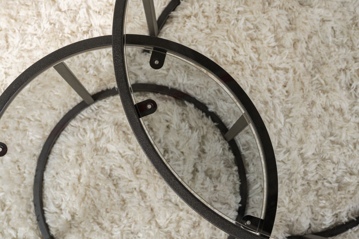 Moderne runde Couchtisch-Set aus 2 Uru Schwarz - Graues Glas - 60/42 cm