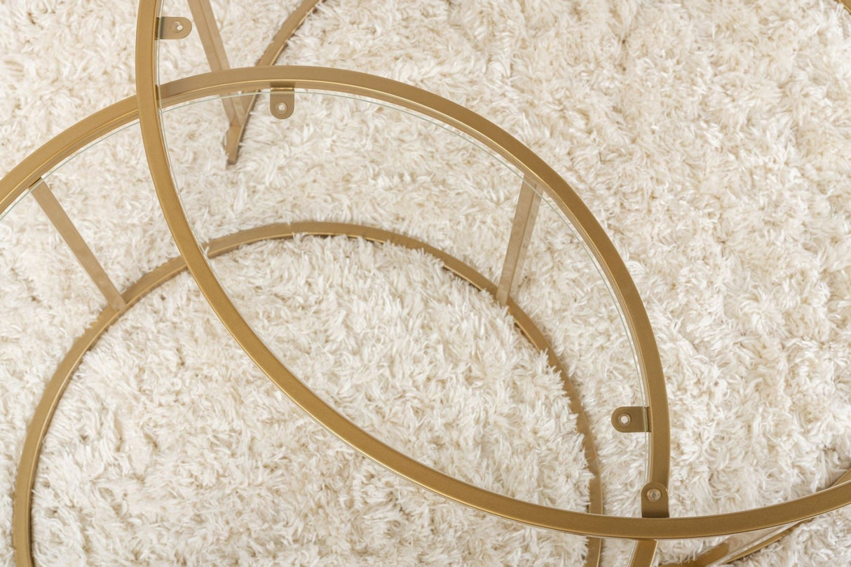 Moderne Runde Couchtisch-Set aus 2 Uru Gold - Transparentes Glas - 80/60 cm