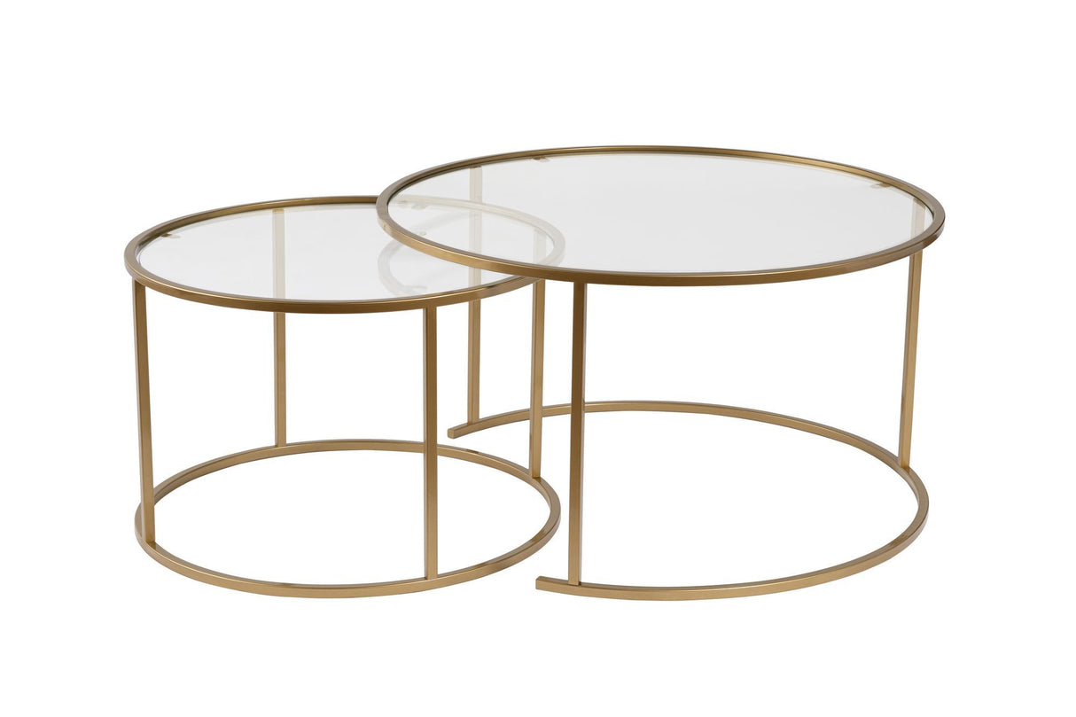 Moderne Runde Couchtisch-Set aus 2 Uru Gold - Transparentes Glas - 80/60 cm