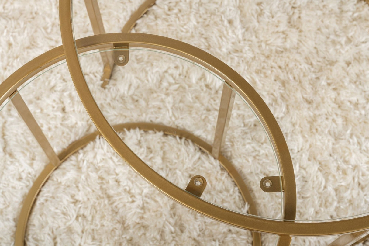 Moderne Runde Couchtisch-Set aus 2 Uru Gold - Transparentes Glas - 60/42 cm