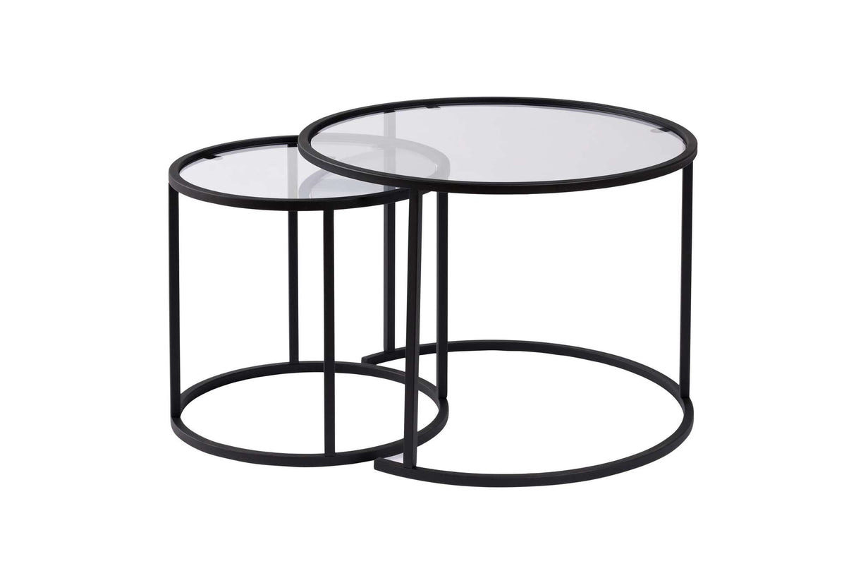 Moderne Runde Couchtisch Set von 2 Uru Schwarz - Transparentes Glas - 60/42 cm