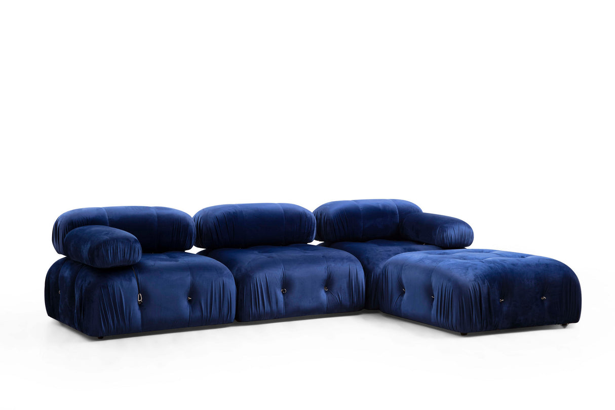 Modulares XXL-Ecksofa Bubble mit Hocker - Samt Blau