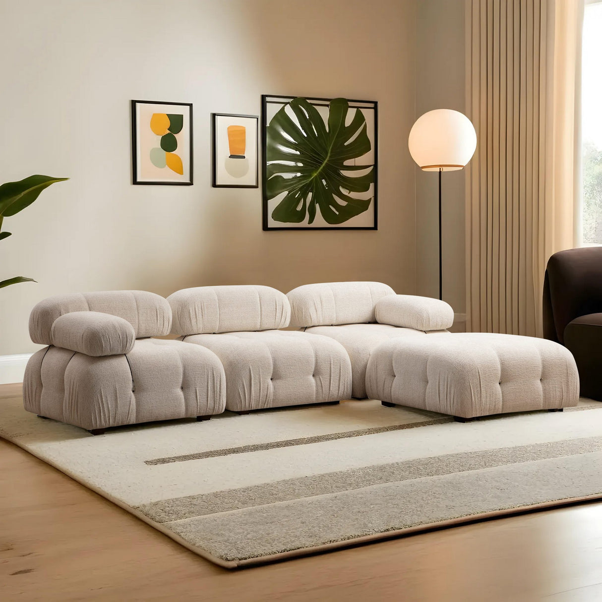 Modulares XXL-Ecksofa Bubble mit Hocker - Creme