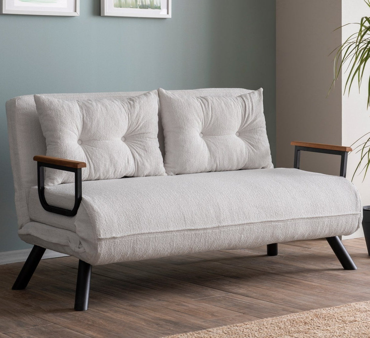 2-Sitzer Schlafsofa Sando Crème Teddystoff