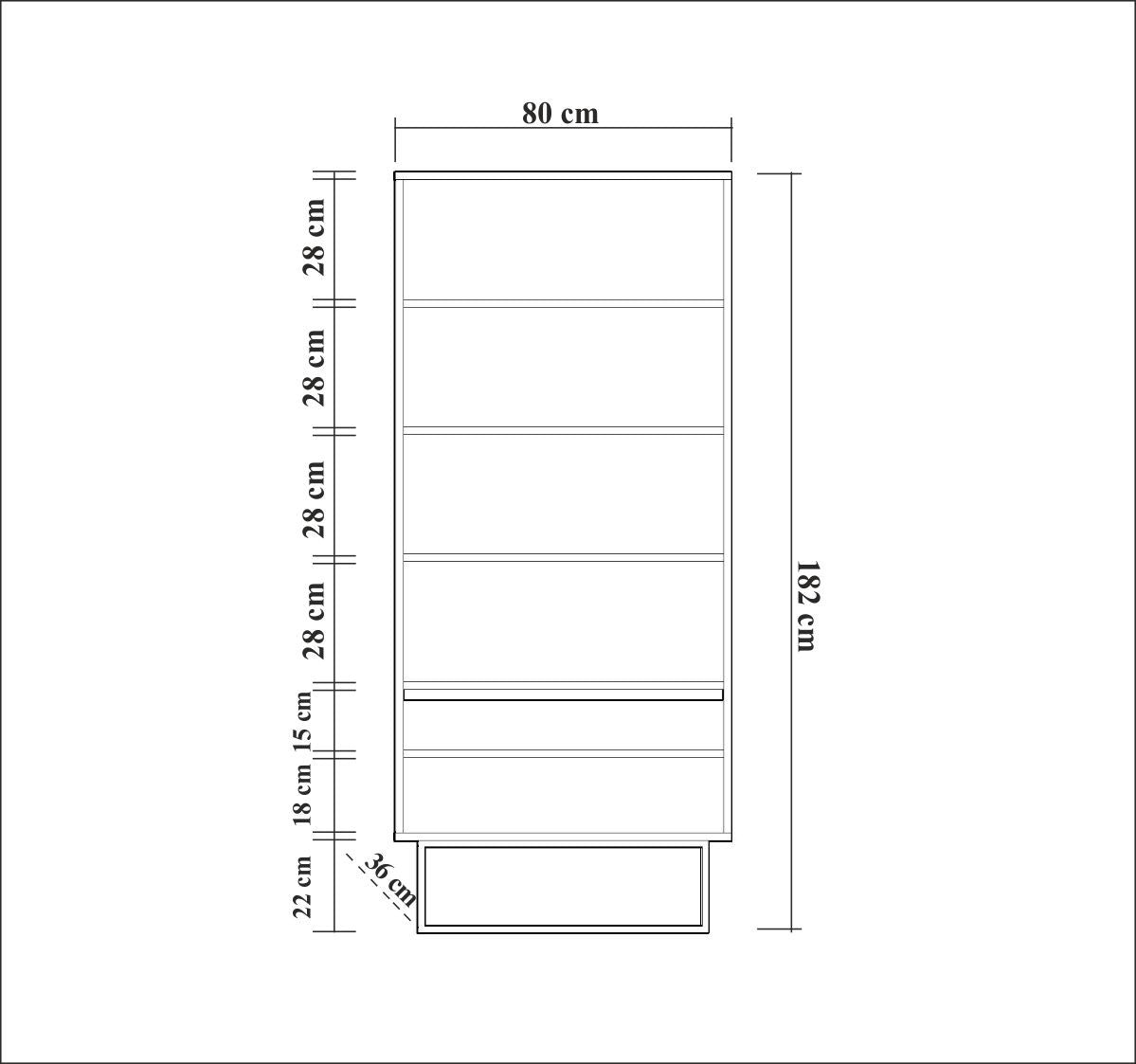 Bücherregal Rea Walnut Black Melamin 80x182x36 cm