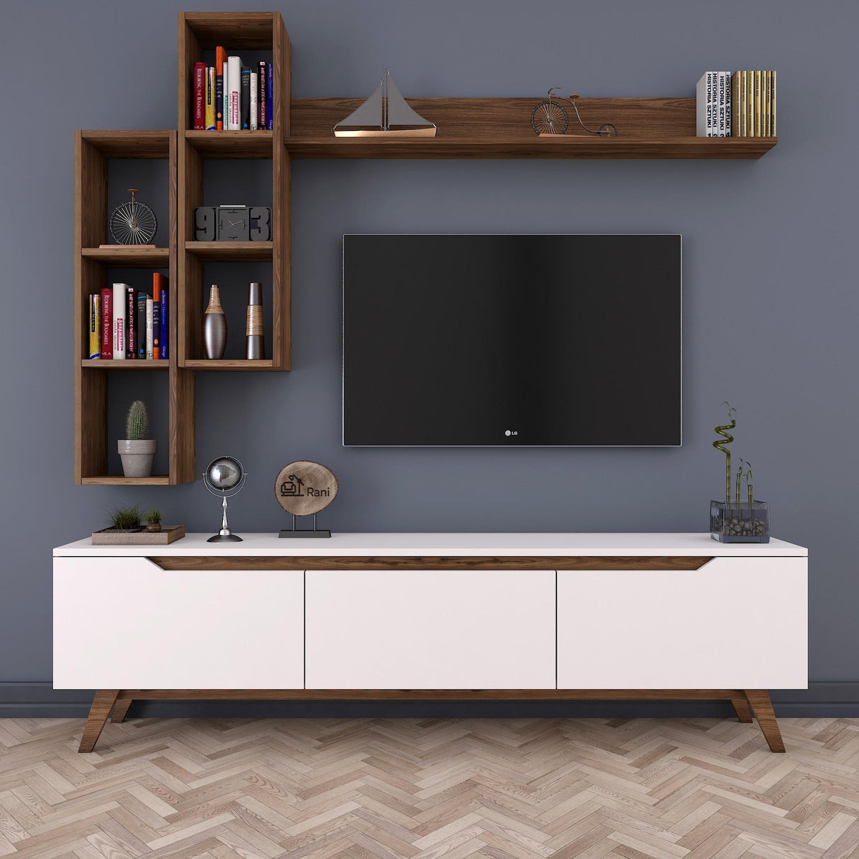TV -Möbel Set Iona White Dark Walnut Melamin 180x48.6x35 cm