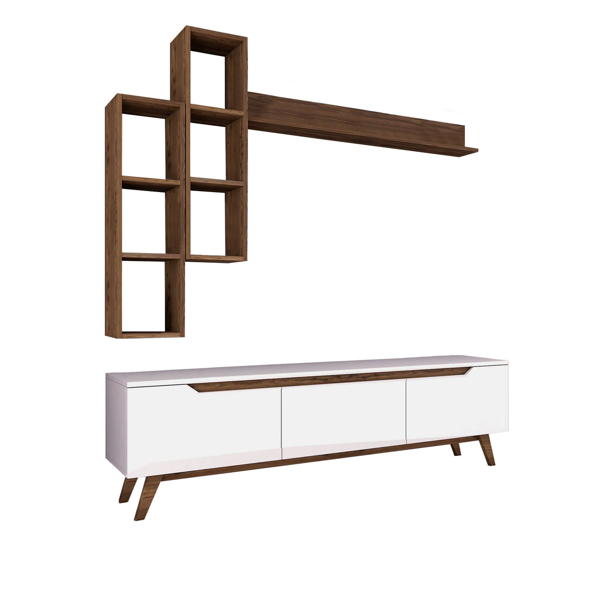 TV -Möbel Set Iona White Dark Walnut Melamin 180x48.6x35 cm