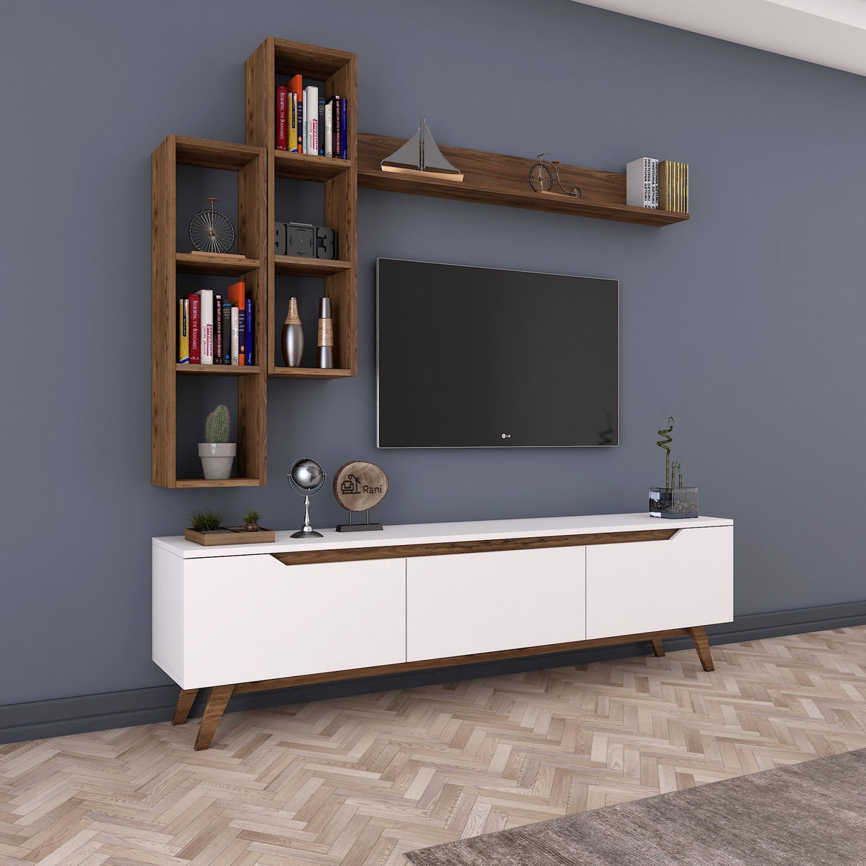 TV -Möbel Set Iona White Dark Walnut Melamin 180x48.6x35 cm