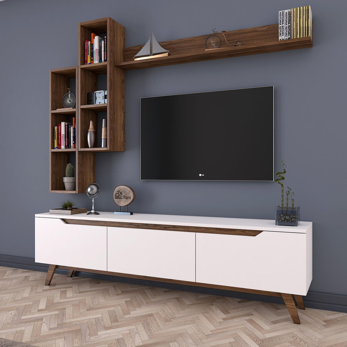 TV -Möbel Set Iona White Dark Walnut Melamin 180x48.6x35 cm