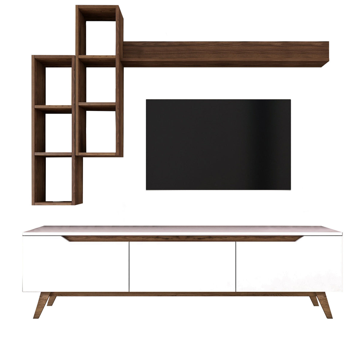 TV Meubels - TV Meubel Set Iona Wit Donker Walnoot Melamine 180x48,6x35 cm - Dimehouse