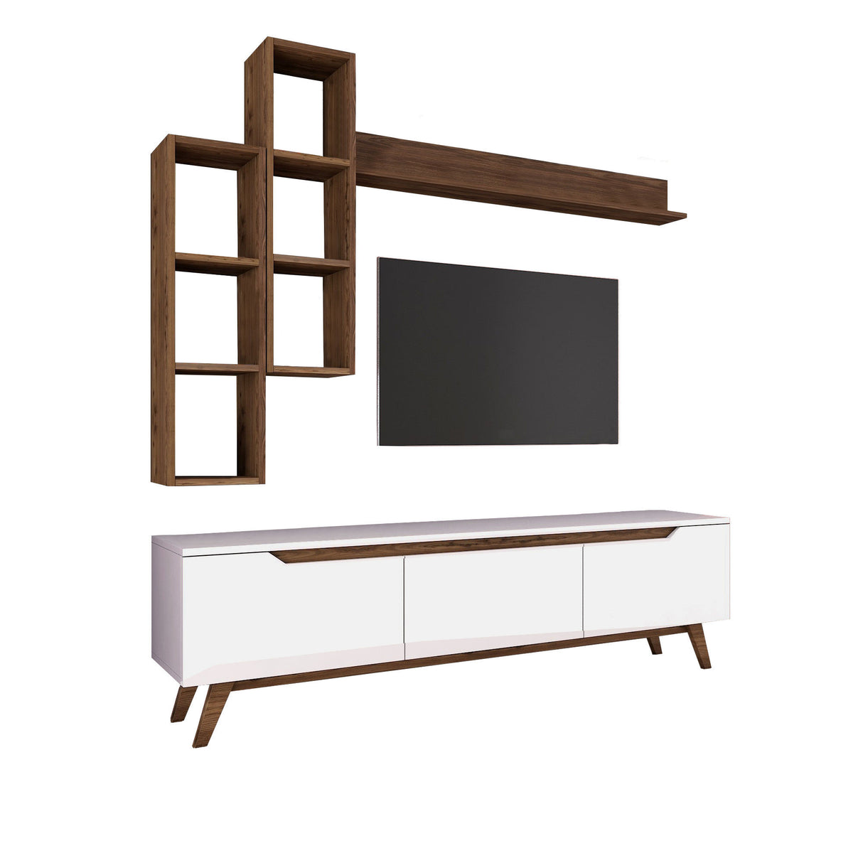 TV -Möbel Set Iona White Dark Walnut Melamin 180x48.6x35 cm
