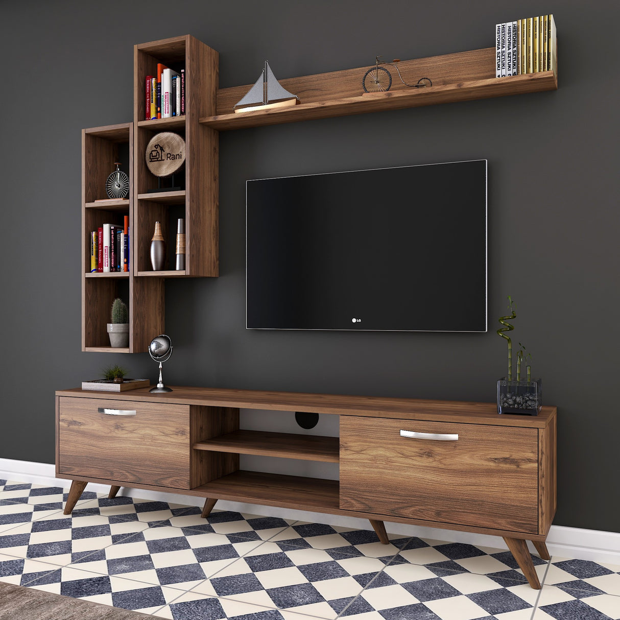 TV -Möbel -Set Ion Walnut Melamin 180x48.6x35 cm