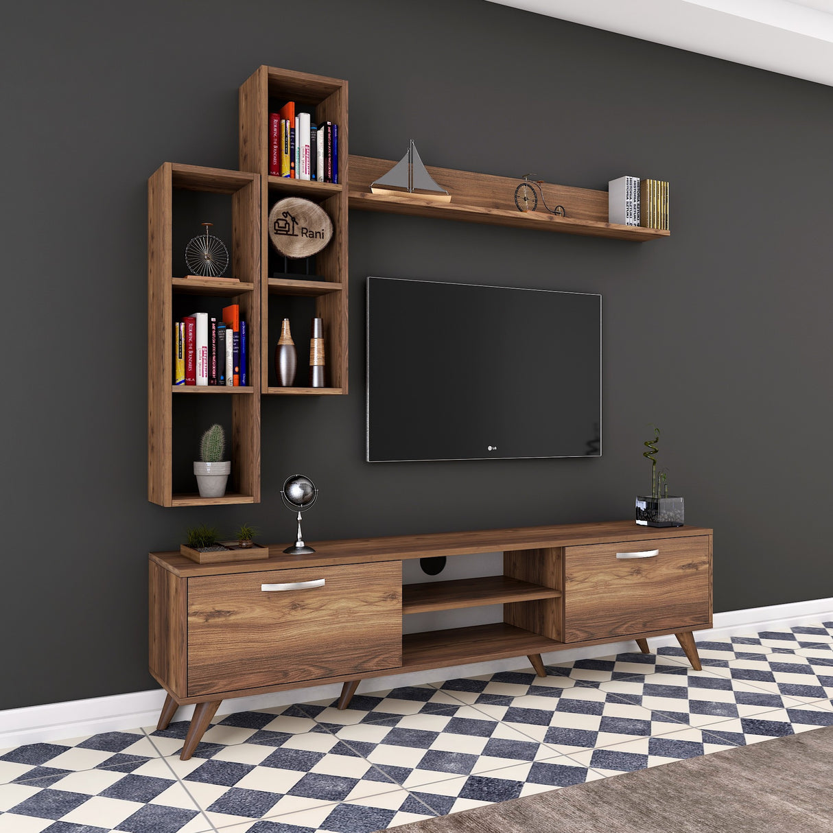 TV -Möbel -Set Ion Walnut Melamin 180x48.6x35 cm