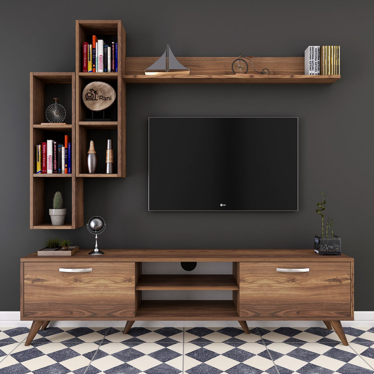 TV -Möbel -Set Ion Walnut Melamin 180x48.6x35 cm