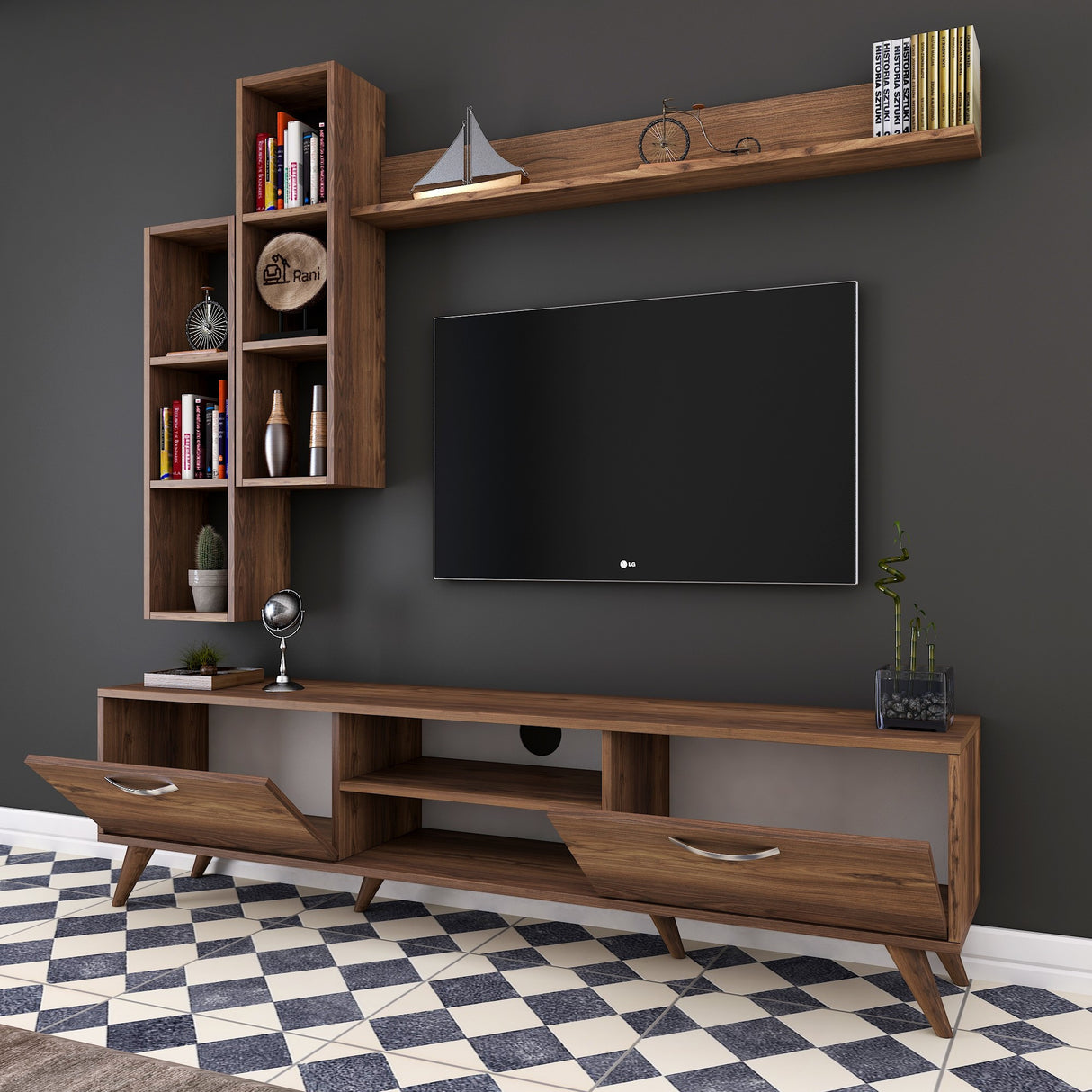 TV -Möbel -Set Ion Walnut Melamin 180x48.6x35 cm