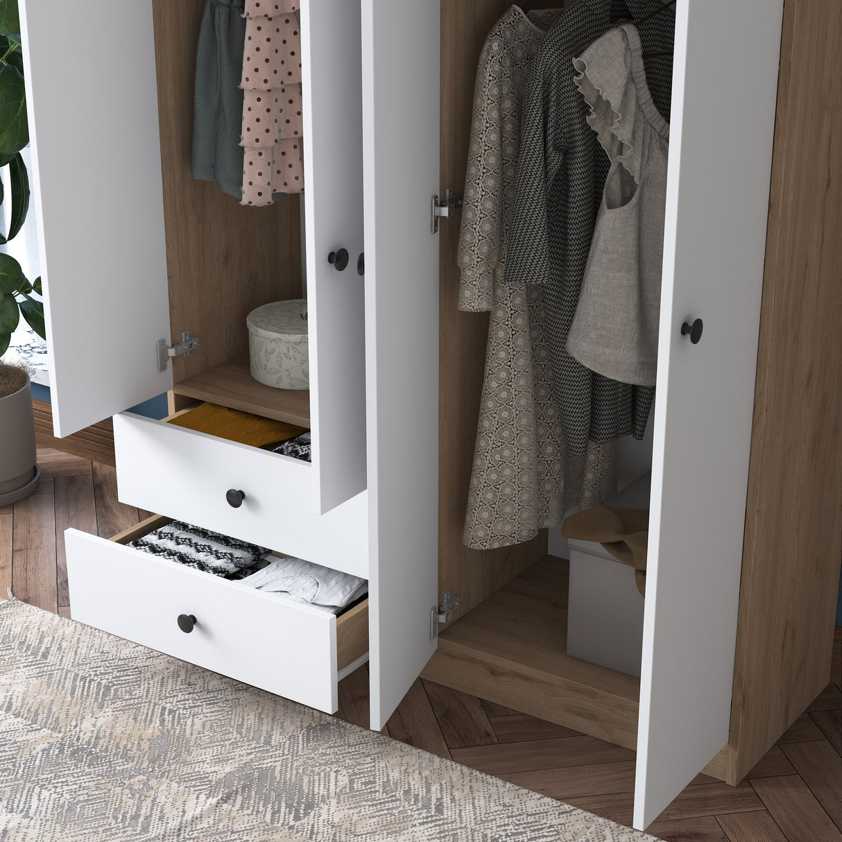 Kledingkasten - Kledingkast Walnoot Wit Melamine - Hang en leg - 120x170x42,5 cm - Aspen - Dimehouse