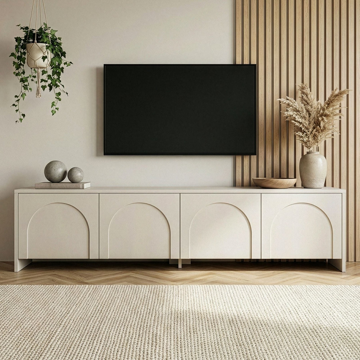 Aurelia TV-Schrank creme 180 cm Melaminbeschichtetes Holz