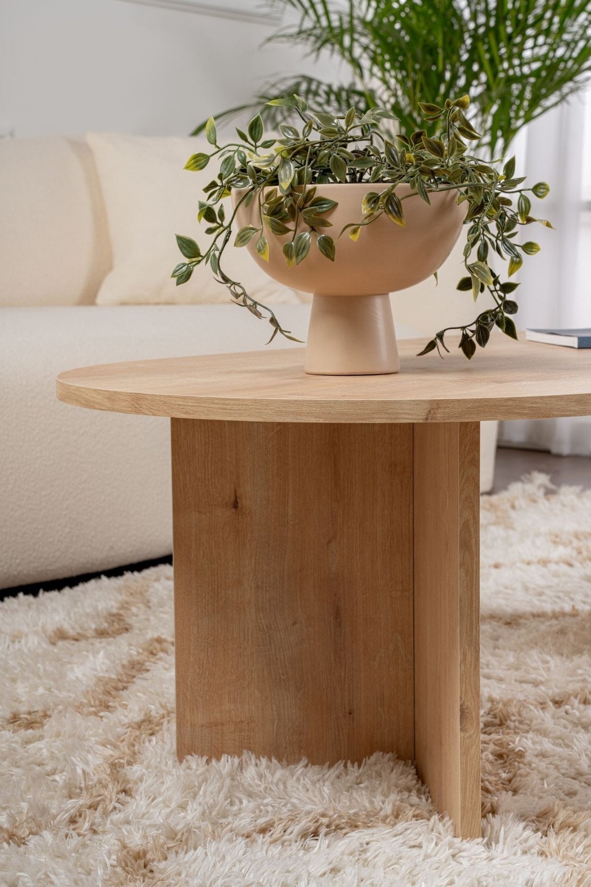 Salontafels - Ovale salontafel eiken melamine - Japandi - 119x60 cm - Sota - Dimehouse