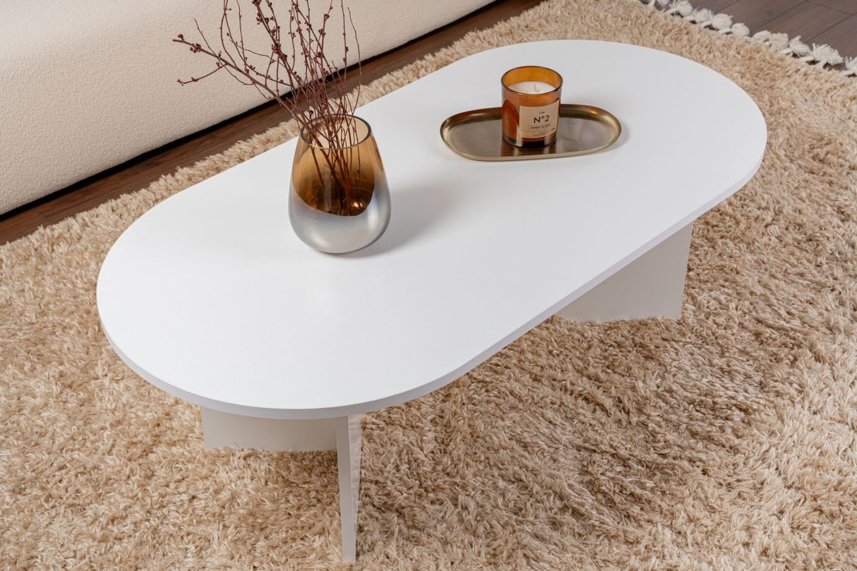 Salontafels - Salontafel wit melamine boogvorm Koda 119x60 cm - Dimehouse