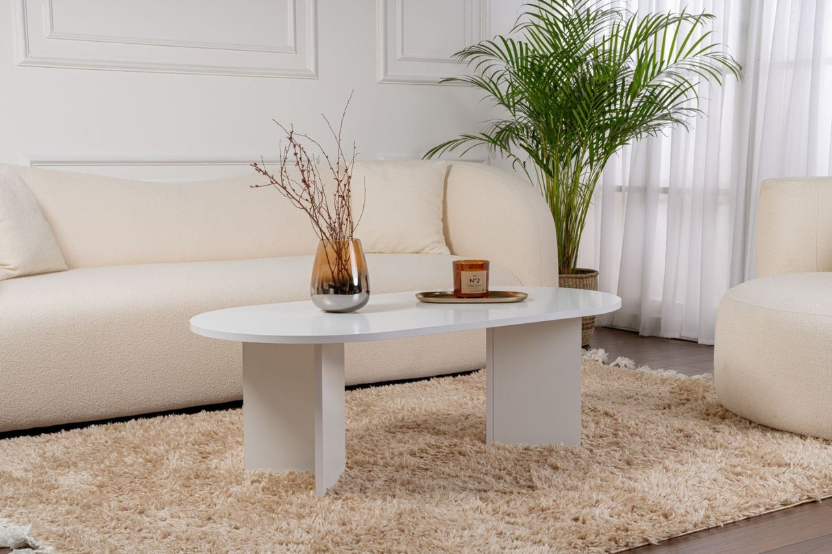 Salontafels - Salontafel wit melamine boogvorm Koda 119x60 cm - Dimehouse
