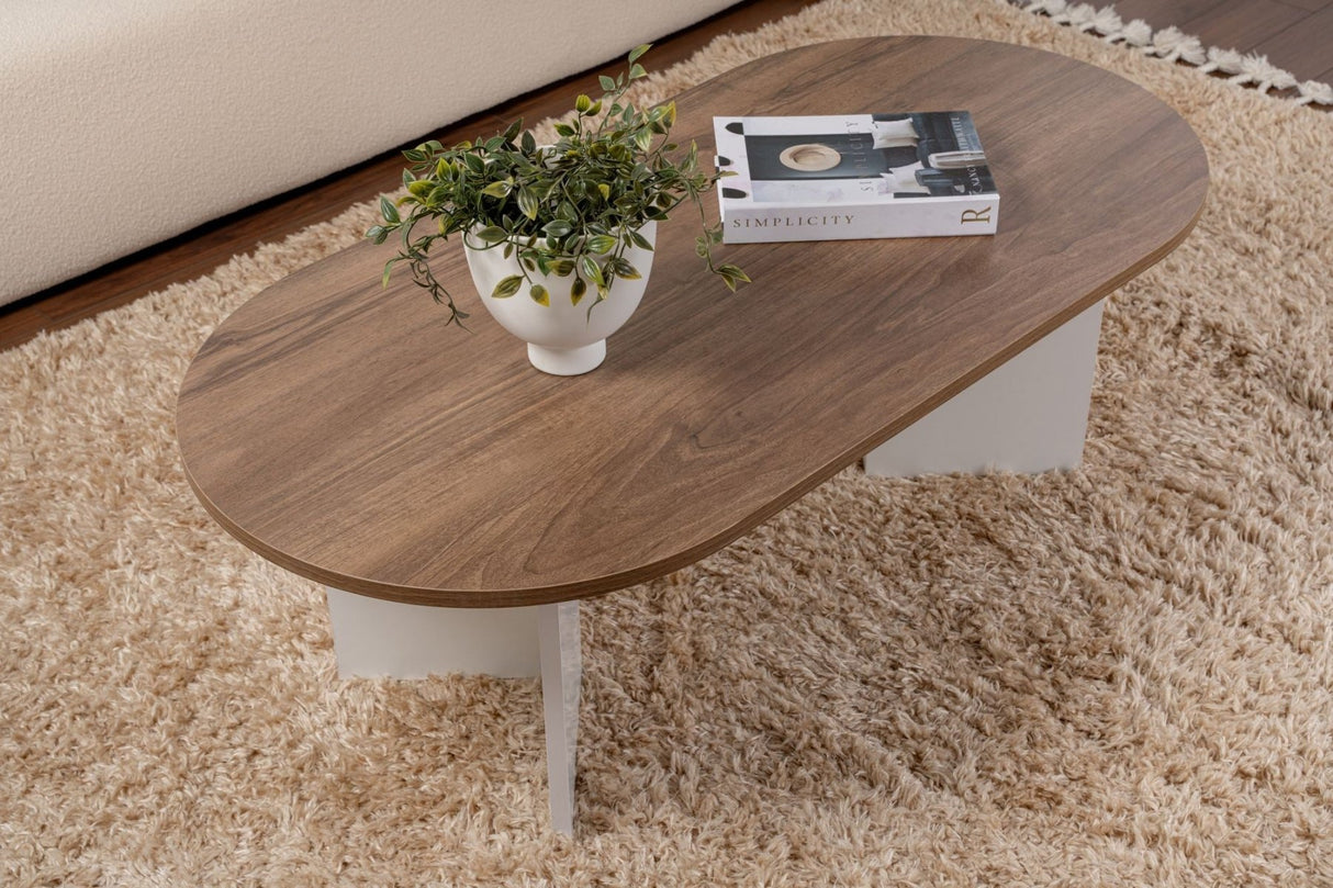 Salontafels - Salontafel walnoot wit melamine boogvorm Koda 119x60 cm - Dimehouse