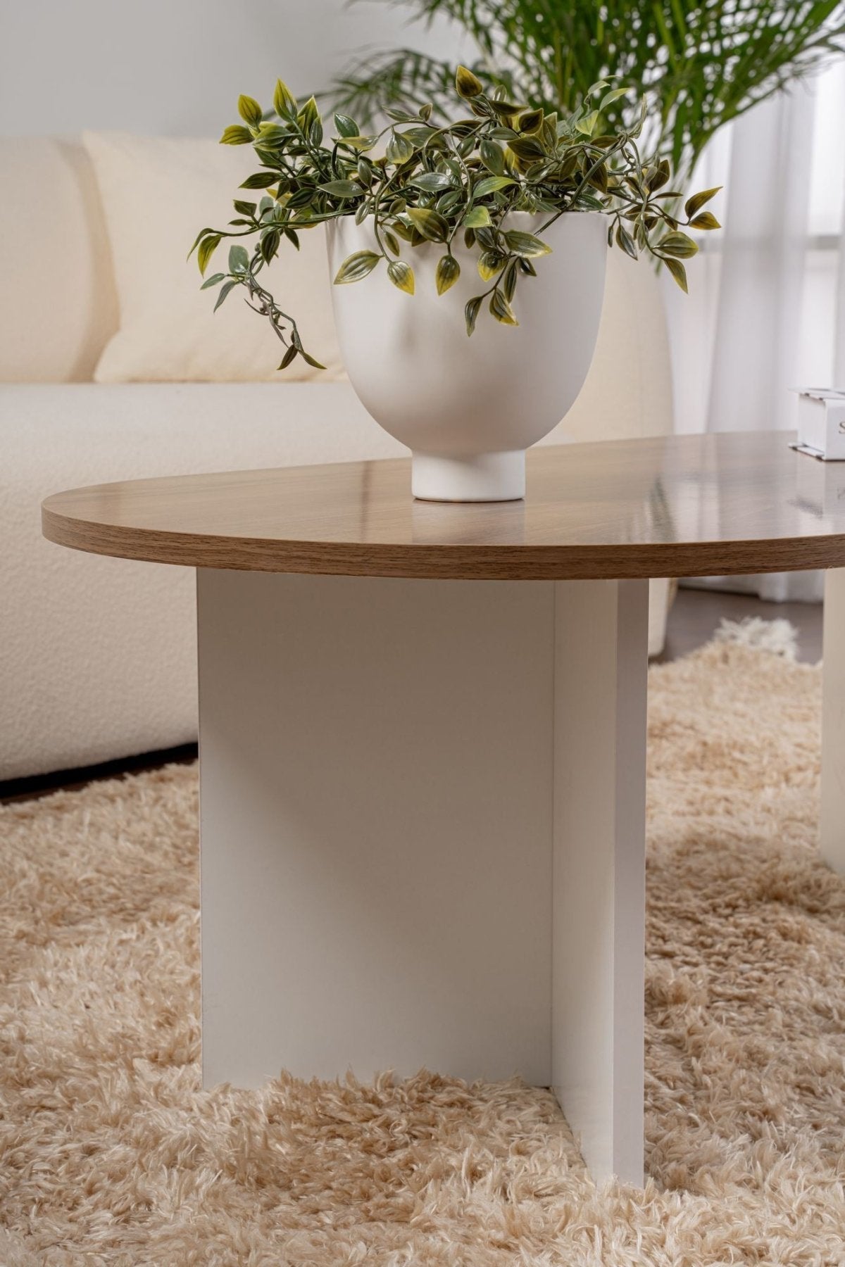 Salontafels - Salontafel walnoot wit melamine boogvorm Koda 119x60 cm - Dimehouse