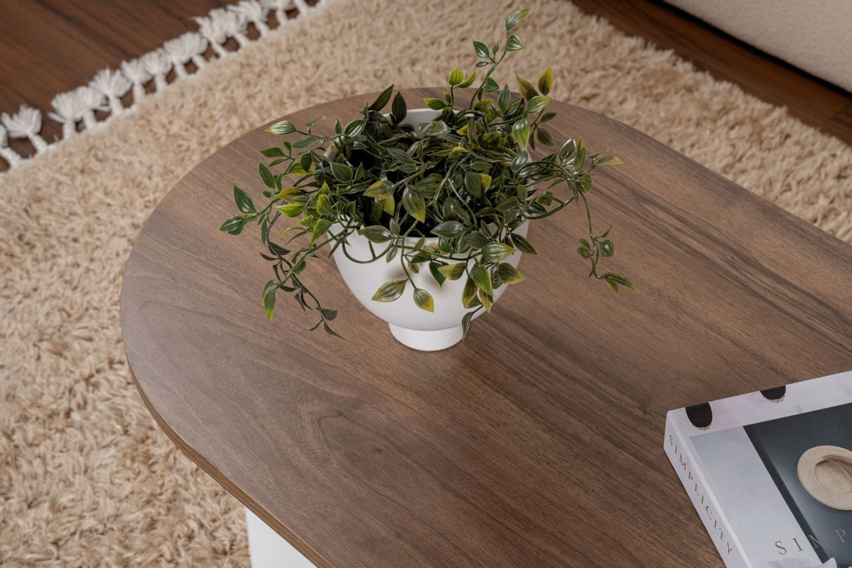 Salontafels - Salontafel walnoot wit melamine boogvorm Koda 119x60 cm - Dimehouse