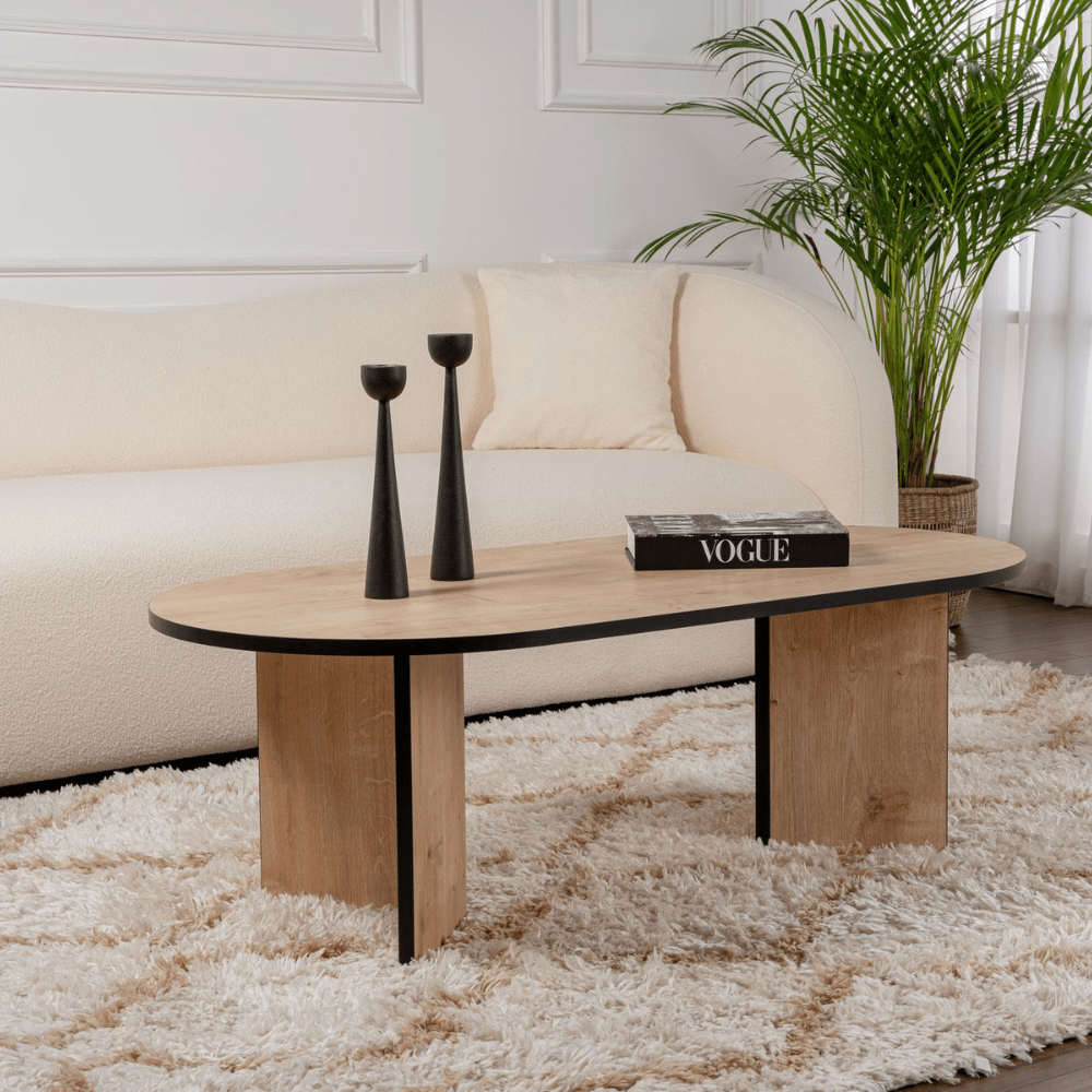 Couchtisch Eiche schwarz Melamin Bogenform Koda 119x60 cm