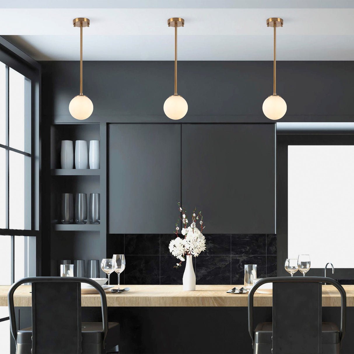 Hängelampe 3-flammig bronzefarben mit weißem Metallschirm Flint