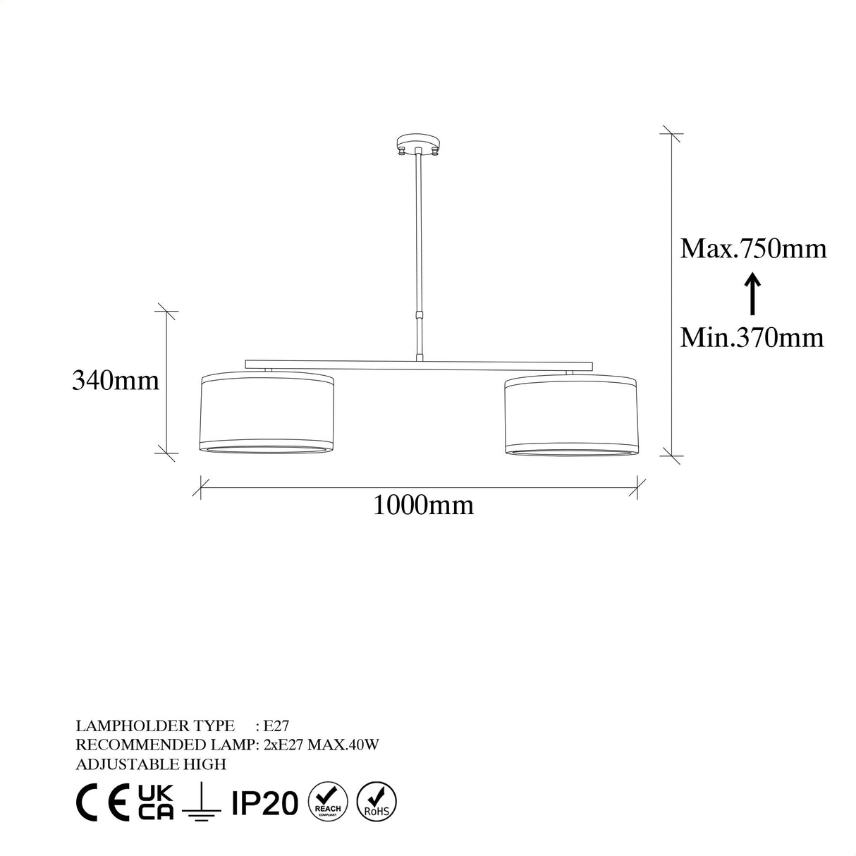 Hängelampe 2-flammig bronzefarben Stoff Frost