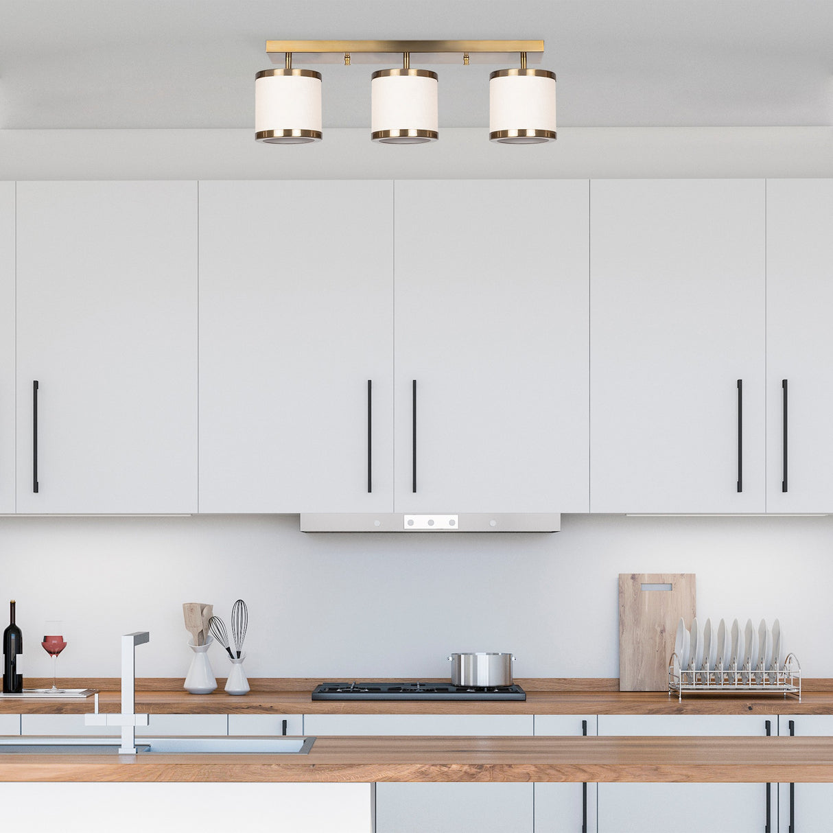 Deckenlampe 3-flammig Bronze Stoff Frost