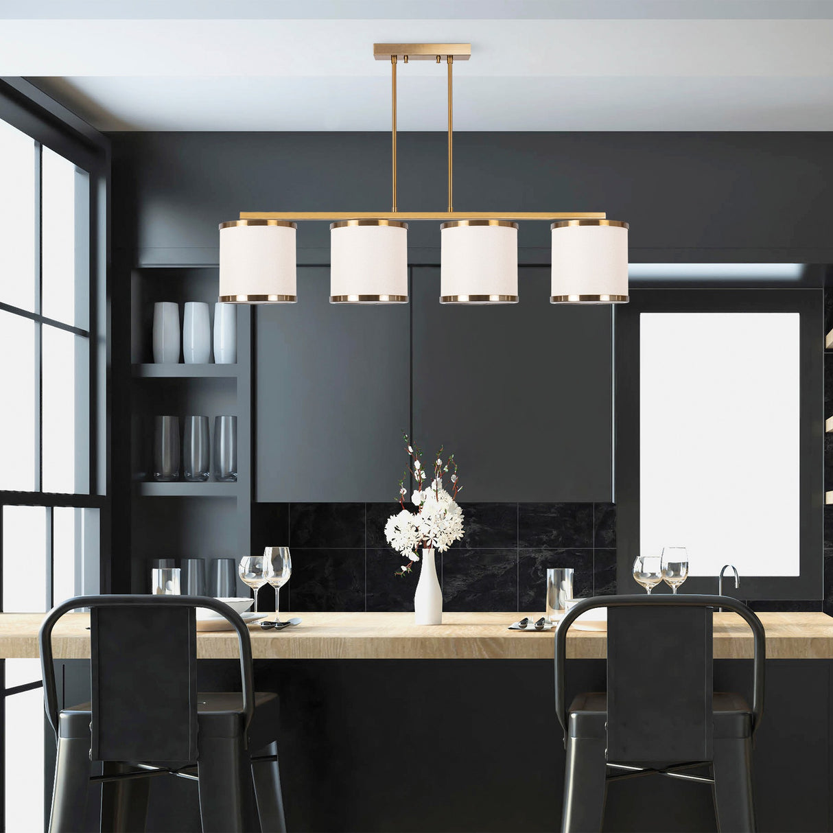 Hängeleuchte 4-flammig bronzefarben Stoff Frost