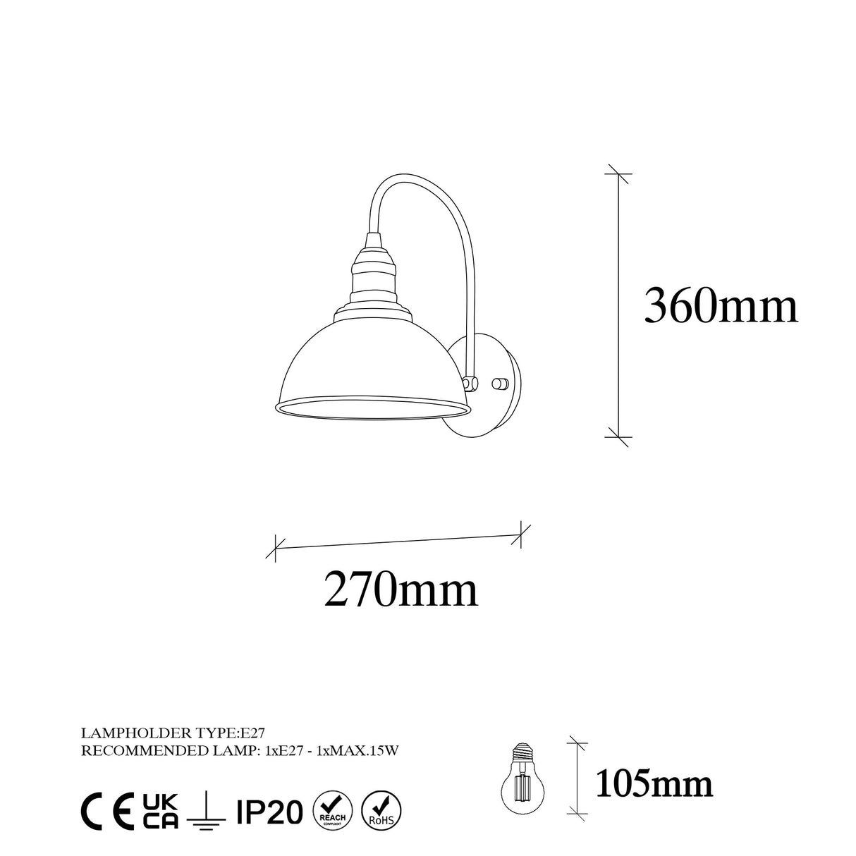 Wandleuchte Schwarz Metall Bane