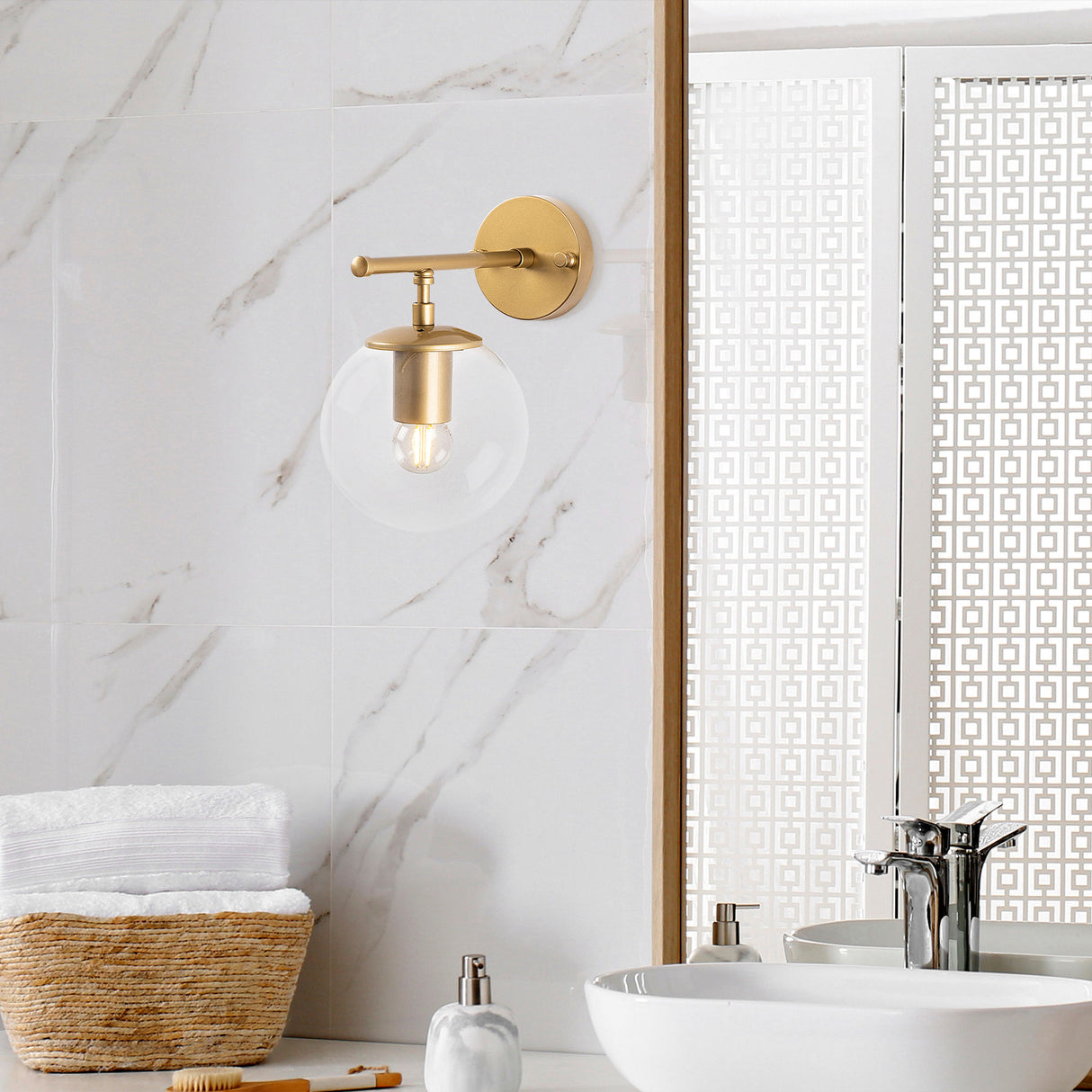 Wandleuchte Gold Klarglas Obsidian