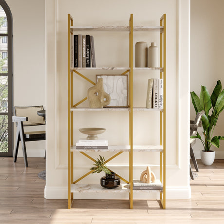 Bücherregal Valdis Marmer White Gold Melamin 87,5x175x30 cm