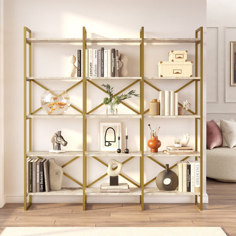 Bücherregal Valdis Marmor Weißgold Melamin 170x175x30 cm
