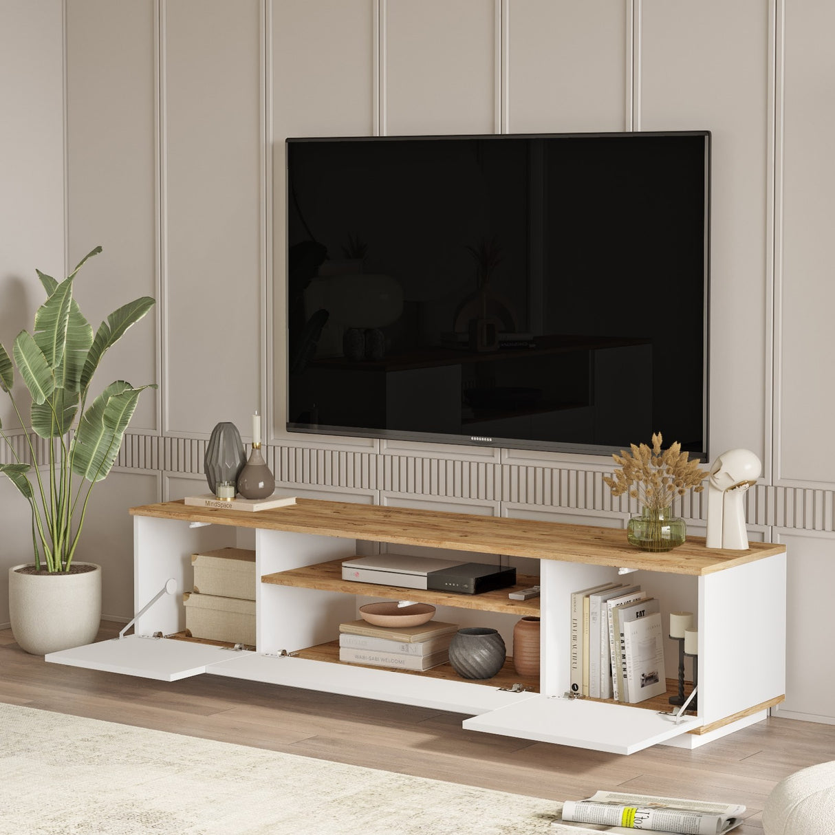 TV -Möbel Salerno Atlantic Pine mit Melamine 180x44,6 x 44,5 cm
