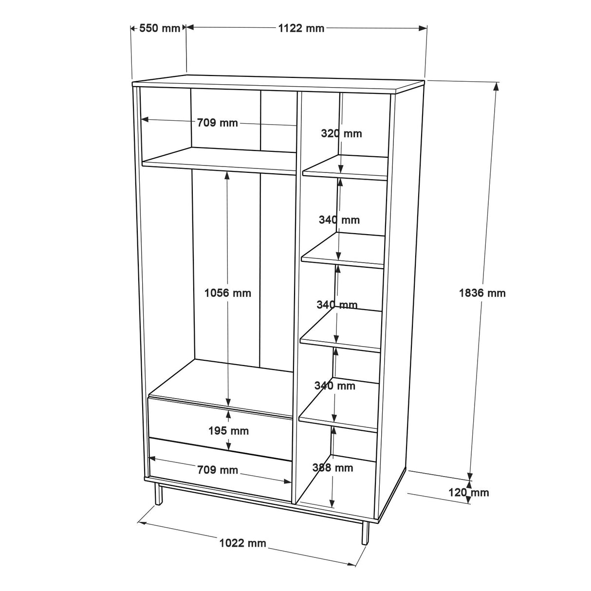 Kledingkasten - Kledingkast Kosmos Walnoot Eik Melamine 112,2x195,6x55 cm - Dimehouse