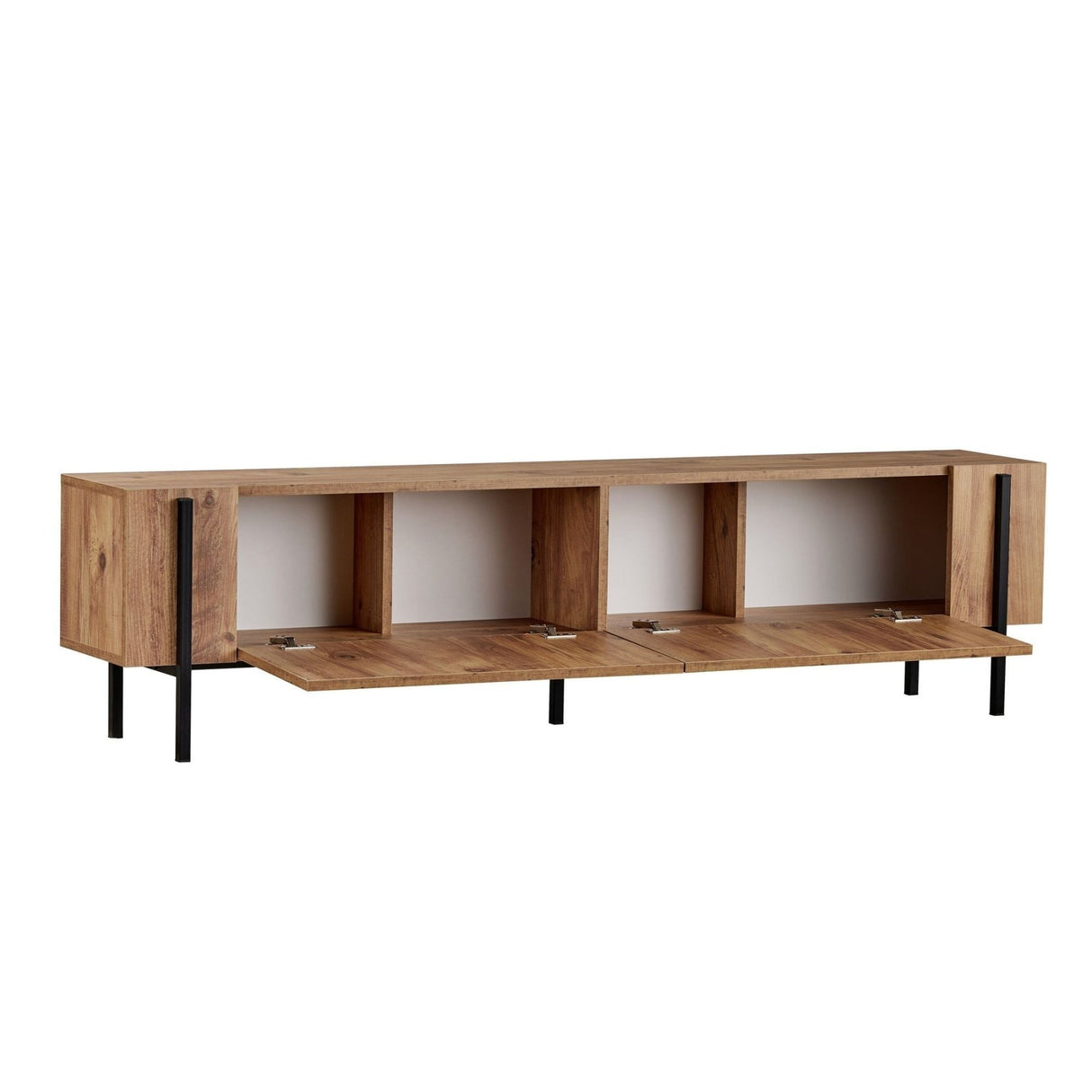 Nexus TV-Schrank in Eichenoptik mit schwarzer 180 cm großer Atlantic Pine-Eichenoptik und schwarzem melaminbeschichtetem Holzverbundstoff