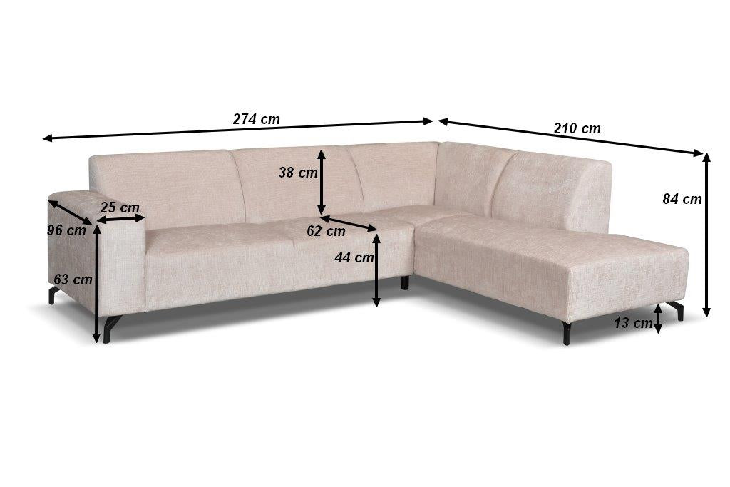 Ecksofa mit Chaiselongue in Taupe Chenille Stoff Manon - links