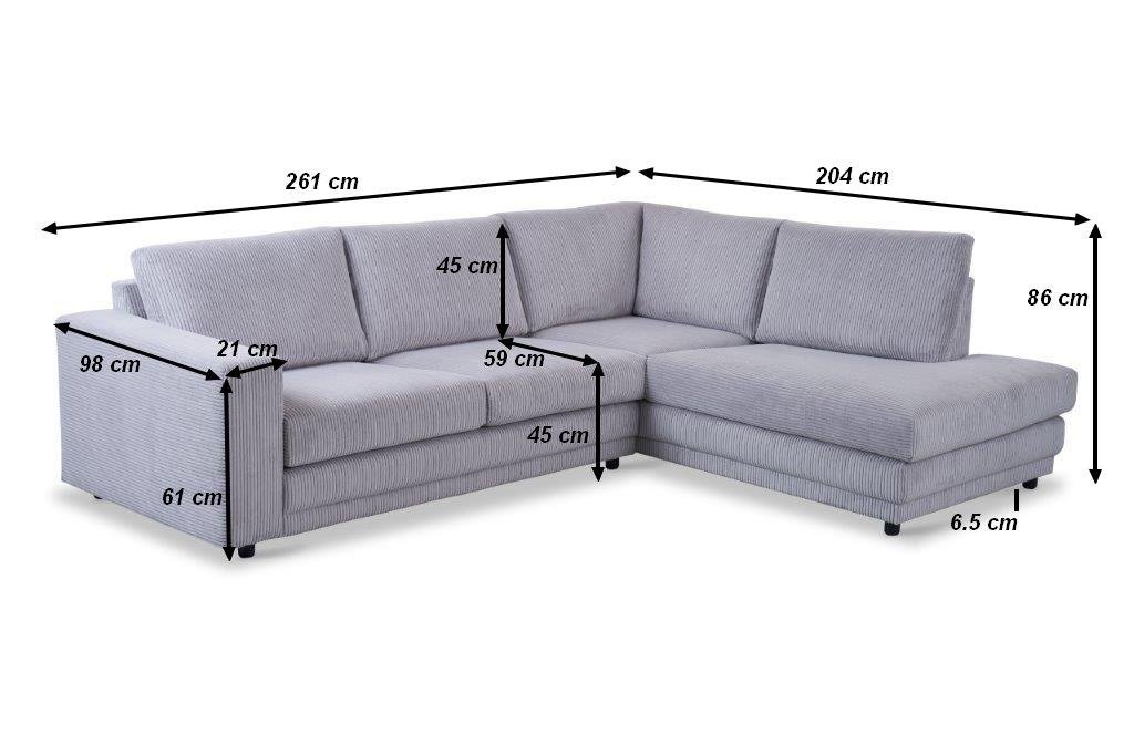 Ecksofa hellgraues Rippstoff-Sofagarnitur Gabi - links