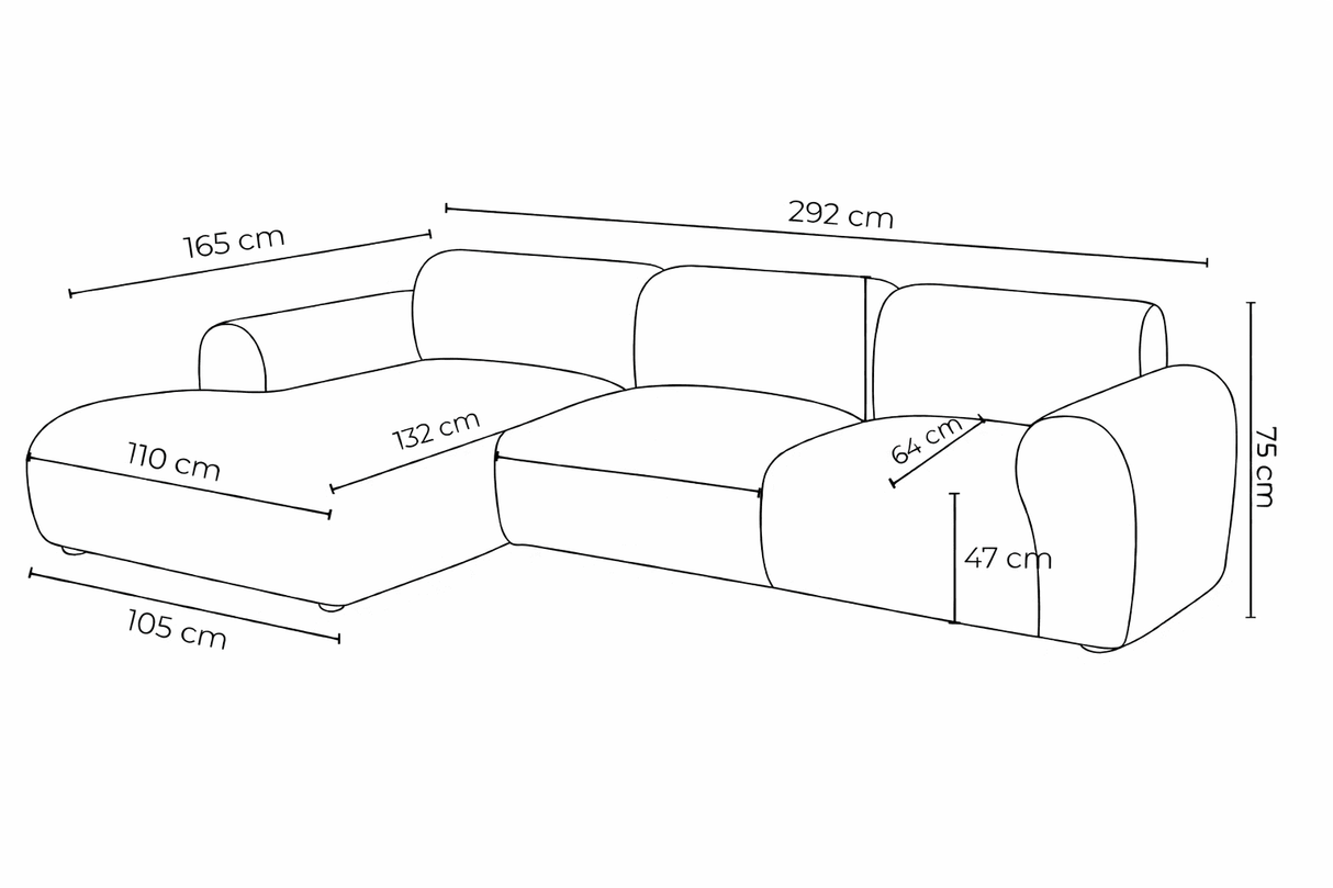 Ecksofa aus taupefarbenem Chenillestoff – 292 x 169 cm – Shane – rechts