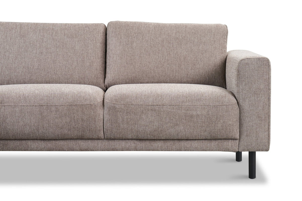 Banken - Moderne 3 - zits Hoekbank Rechts Taupe Stof Aniko met Lounger 240x197x78 cm - Dimehouse